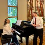 Photo provided. 
Pianist Eileen Soskin and singer Darren McCoy practice some Broadway show tunes this week.