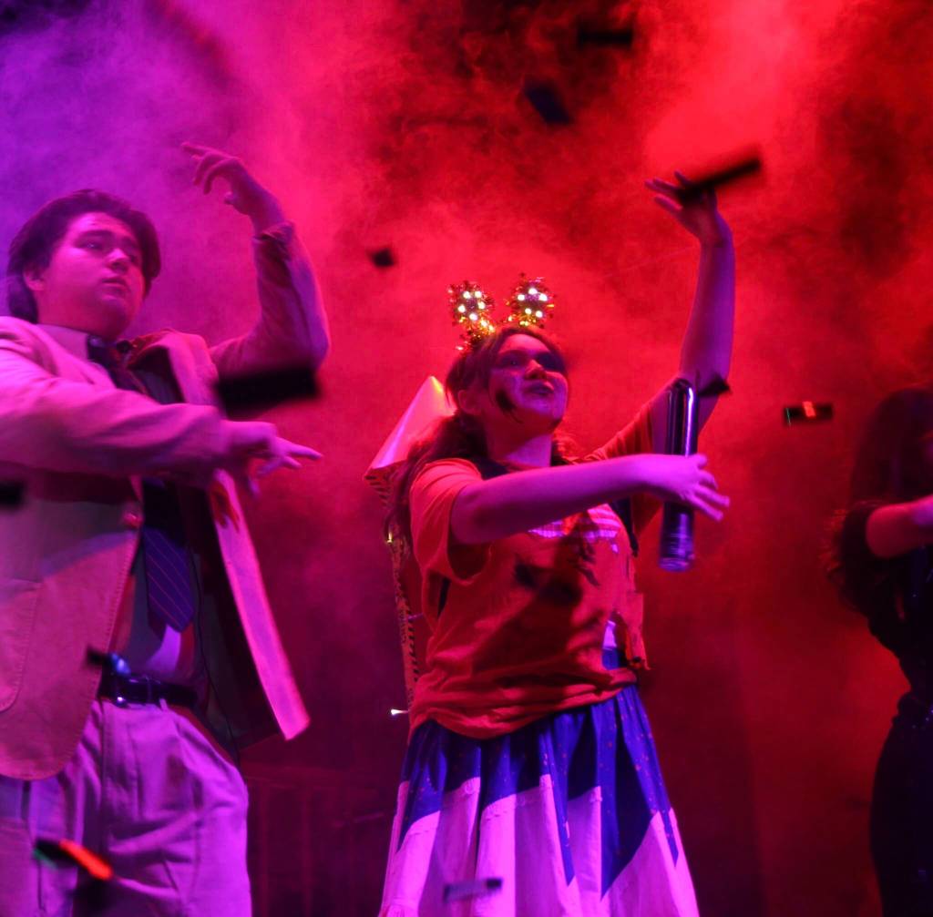 (Photo by Marina Blatt) Lucas Smith and Amilia Gonzales dance as confetti rains down.