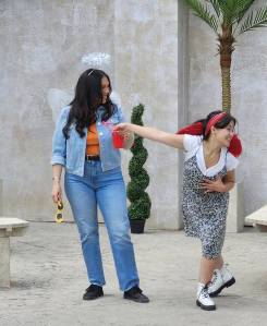 Carmen Cecilia Retzer as Beatrice and Hannah Nguyen as Hero, in Island Shakespeare Festival’s “Much Ado About Nothing” directed by Chad Dexter Kinsman (Photo provided by ISF).