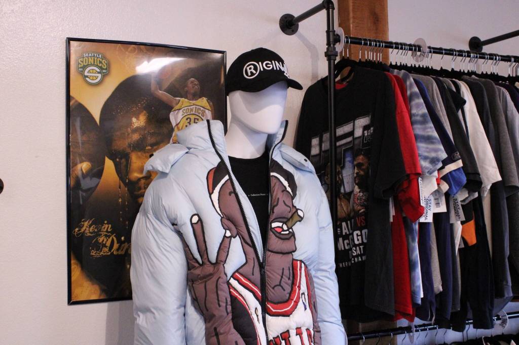 (Photo by Allyson Ballard) Stylized sports gear is plentiful at Stay Original Market, like this jacket modeled by a mannequin.