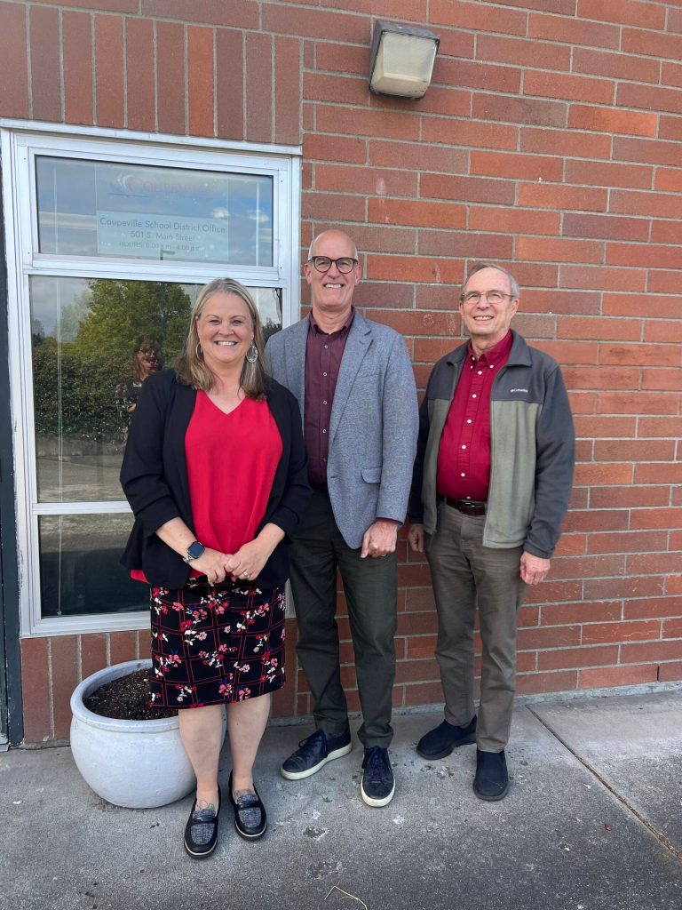 (Photo provided) Coupeville School District Superintendent Shannon Leatherwood, pictured here with Larsen and Board Director Chic Merwine, was honored to host the representative.