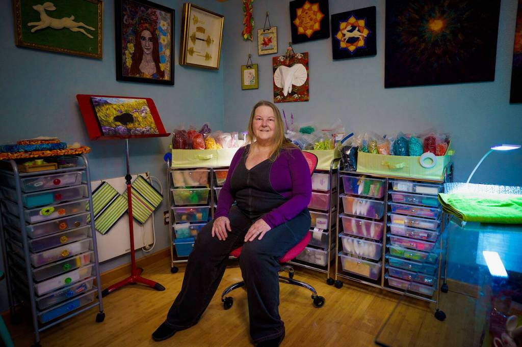 (Photo by David Welton) Kathleen Dodge-DeHaven in her home studio in Coupeville. This year, shes sharing space with a Clinton artist to display her work during the Studio Tour.