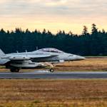 (Photo by Joe A. Kunzler | Simple Flying) Tires smoke on a Growler as it makes a touch-and-go landing at the Navy’s Outlying Field Coupeville.