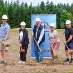 (Photo provided by South Whidbey Parks and Recreation District) South Whidbey Parks and Rec commissioners are the first to dig at a groundbreaking ceremony Aug. 18.