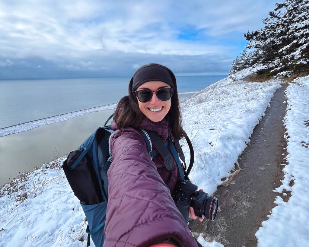 (Photo provided) BreAnne Daly hikes Ebeys Landing trail in the snow to create content on her Iphone 13.