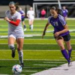 (Photo by Levi Evans) Maddie Mays, pictured here, and Malia Delano scored all the goals in the Wildcats win over the Spartans on Thursday.