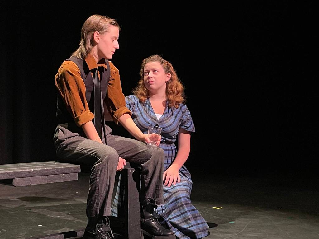 Photo by Marina Blatt. An unlikely romance sparks tension onstage in Badger, a student-directed one-act at Oak Harbor High School.