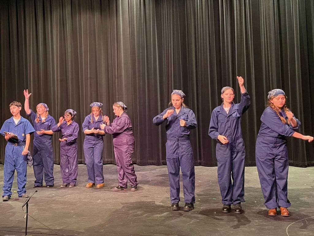 Photo by Marina Blatt. Oak Harbor High School students act in Badger.
