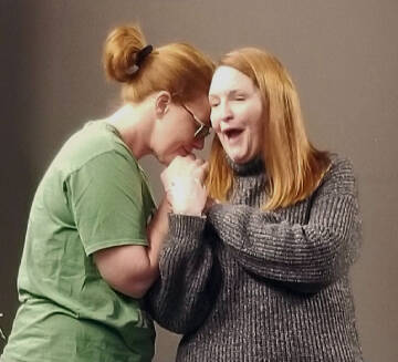 (Photo by Sandy Welch) Kat McMath (Betsy Kohler Harvey) and Ginny McMath (Dana Johnson) sing a mother-daughter duet.