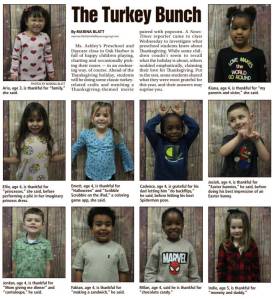 (Photos by Marina Blatt) A News-Times reporter came to Ms. Ashleys Preschool and Daycare class Wednesday to investigate what preschool students knew about Thanksgiving.
