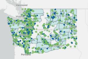 Courtesy of Washington Climate Action.
A dashboard depicting the location of projects which received help from the Climate Commitment Act.