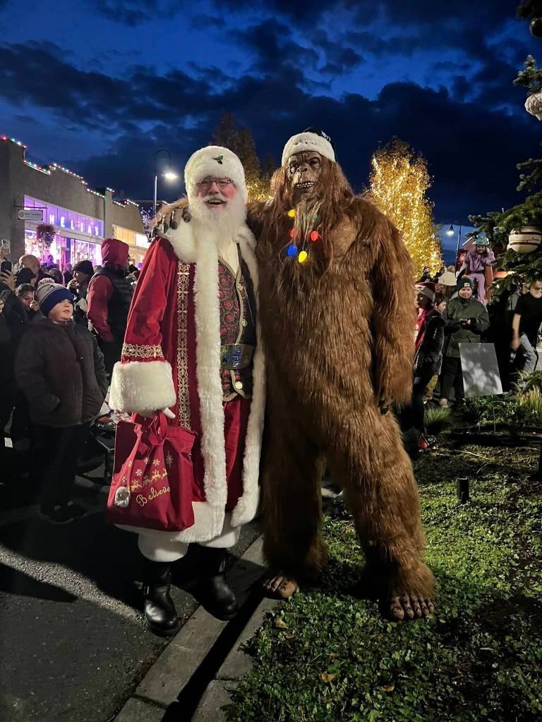 Photo provided by Oak Harbor Main Street
Santa poses with Garry the Sasquatch at the Christmas tree lighting in Oak Harbor.