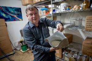 Photos by David Welton. CBD isolate, a fine white powder, is part of the remedies created by Resonant Botanicals.