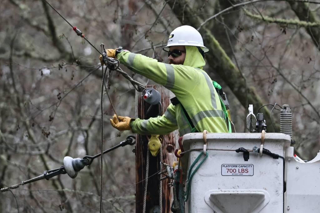 Photo provided by Puget Sound Energy. The storm has caused approximately 70 incidents across the island, but no injuries have been reported.