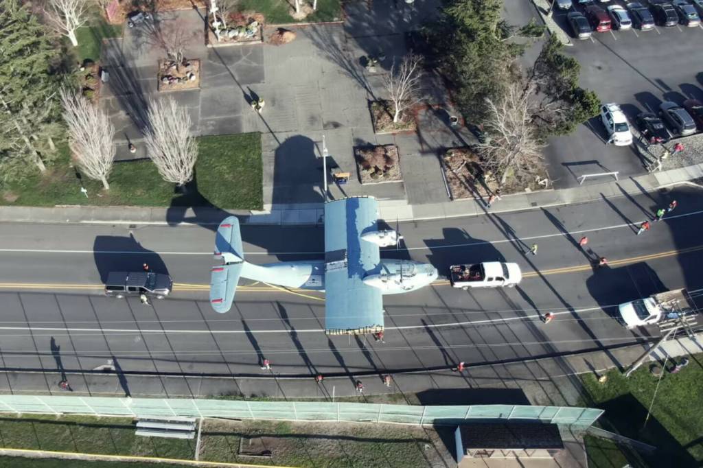 (Photo by Pacific Northwest Naval Air Museum) It took nearly four hours to tow the PBY to the pick-up zone on Saturday, according to the museum.