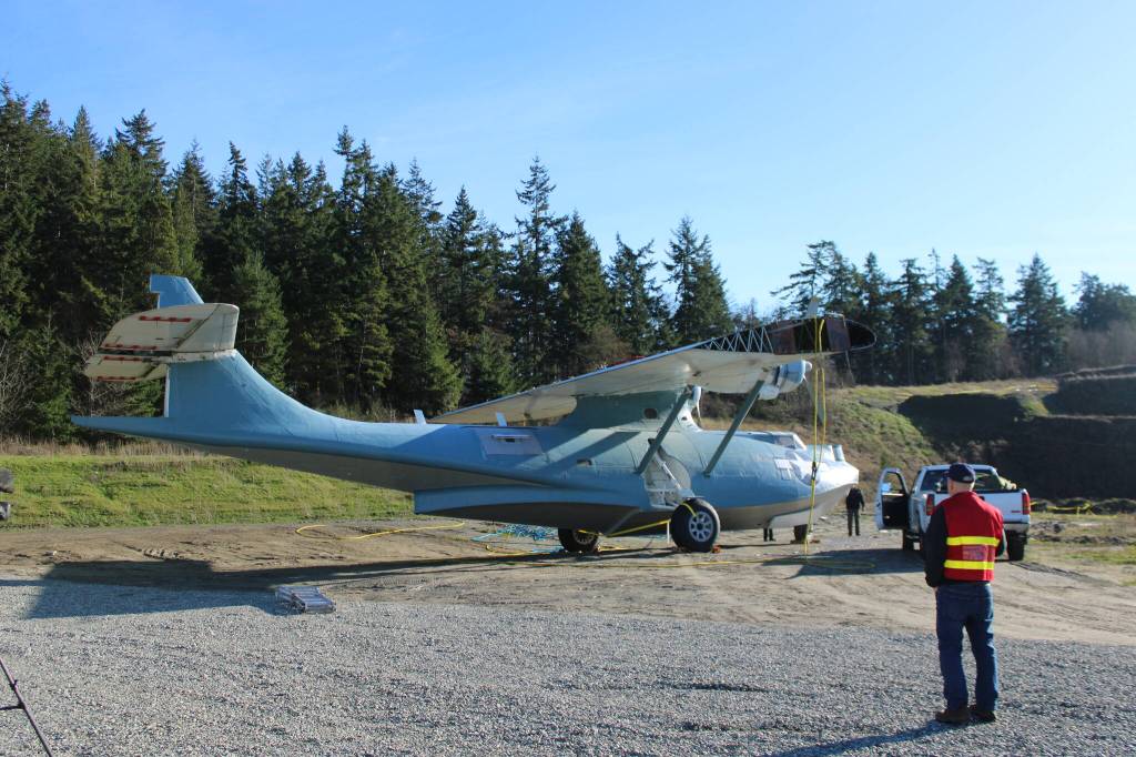 (Photo by Allyson Ballard) The PBY, pictured here shortly after its safe landing at the museum, will undergo planned restoration work over the next several months.