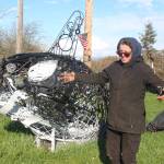 Photo by Marina Blatt. The Oak Harbor sculpture artist, Jammie Hulse, transforms recycled materials into shimmering sculptures intricately shaped into a face, a whale and more.