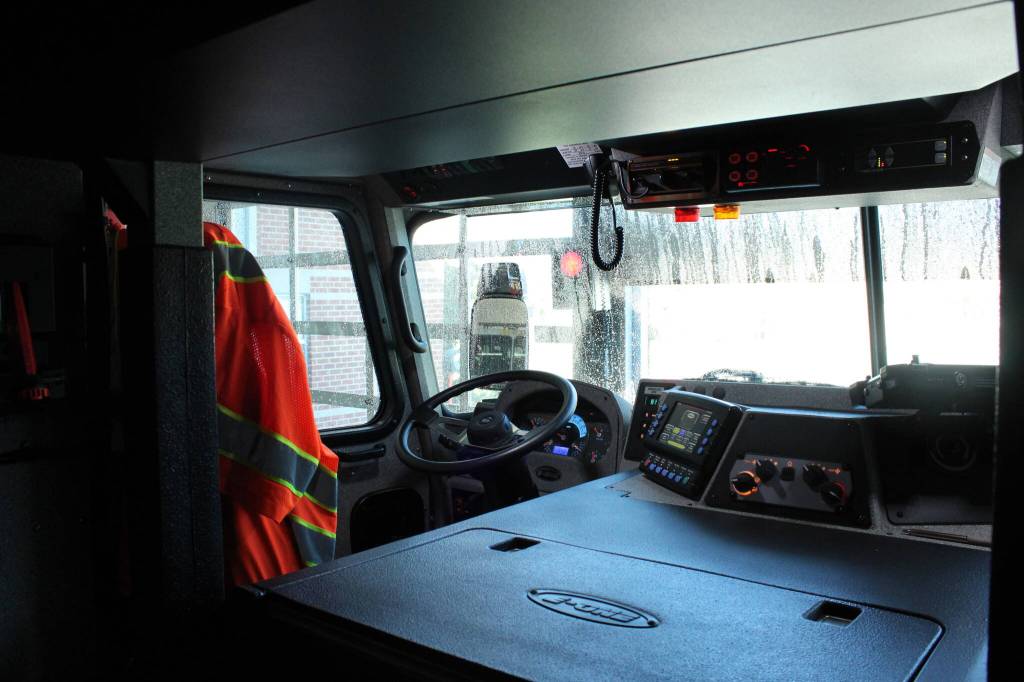 Photo by Allyson Ballard. Having a ladder makes the cab where the firefighters sit a little more cramped.