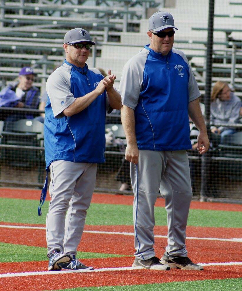 Shelli Trumbull photo. South Whidbey High School baseball coach Tom Fallon, at right, is retiring after a long, successful diamond career.