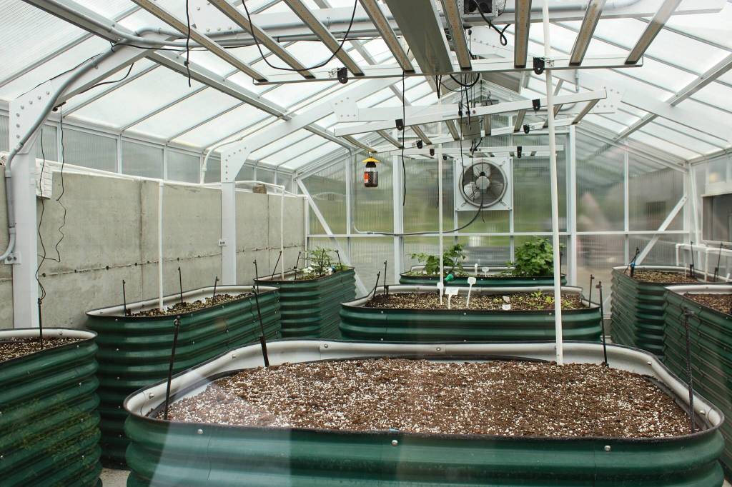 (Photo by Allyson Ballard) A climate-controlled greenhouse is one of the more technologically advanced features of the garden.