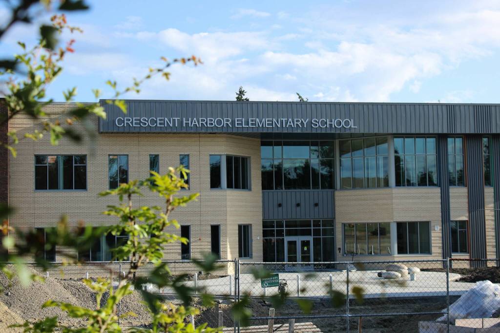 Photo by Allyson Ballard. The new Crescent Harbor Elementary building nears completion.