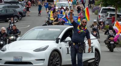 (Photo by David Welton) Langley Police Chief Tavier Wasser, a candidate for sheriff, was supportive of the Pride parade.