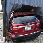 (Photo provided by North Whidbey Fire and Rescue) What led to a driver crashing into a building Friday afternoon is unclear.