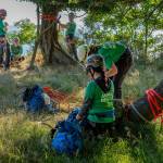 Photo by David Welton. A technical rescue team from the Washington State Animal Response Team rappelled down the bluff to rescue Beau, the goat.