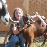 Photo by Marina Blatt. Lina Moreno, a 10-year-old, smiles as one of her goats weaves through poles, pauses for a hug and dodges the kiss she tries to plant on its cheek.